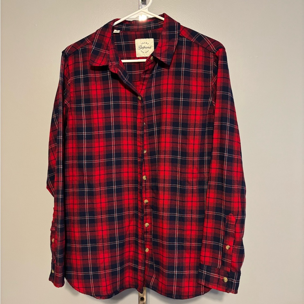 Jachs Girlfriend Womens M Red Plaid Flannel Button Up Shirt‎ Long Sleeve